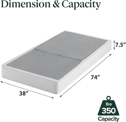 ZINUS No Assembly Metal Box Spring, 7.5 Inch White Mattress Foundation, Sturdy Metal Structure, Twin