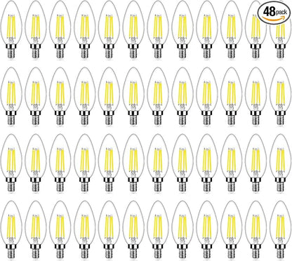 48-Pack Dimmable E12 LED Candelabra Bulbs 40Watt Equivalent, 5000K Daylight White, 450Lumens, 4W B11 Vintage Chandelier Light Bulbs, LED Filament Clear Glass Candle Lamp for Ceiling Fan Home Decor
