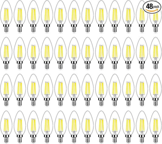 48-Pack Dimmable E12 LED Candelabra Bulbs 40Watt Equivalent, 5000K Daylight White, 450Lumens, 4W B11 Vintage Chandelier Light Bulbs, LED Filament Clear Glass Candle Lamp for Ceiling Fan Home Decor