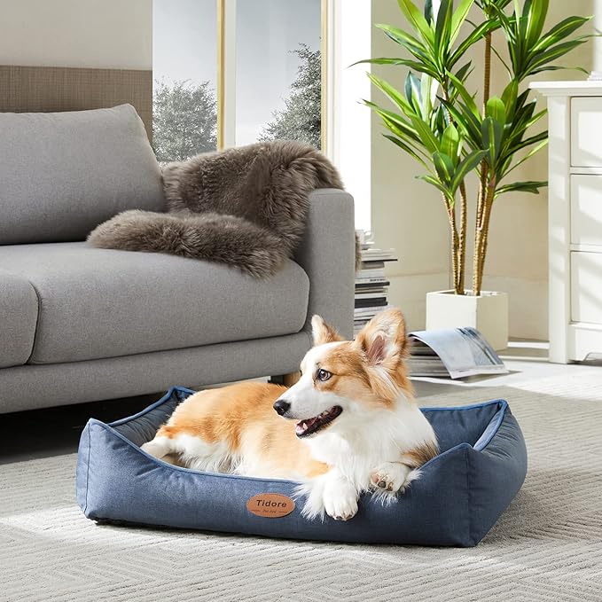 Orthopedic Dog Beds for Medium Dogs, Durable Egg Crate Foam Sofa Dog Bed wit Washable Removable Cover,Waterproof Lining,Pet Bed for Large Dogs (Navy Blue, 31.5" L x 25.2" W x 7" Th)-Mewly Pet