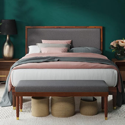 ZINUS Raymond Wood Platform Bed Frame with Adjustable Upholstered Headboard, Solid Wood Foundation, Wood Slat Support, No Box Spring Needed, Easy Assembly, King