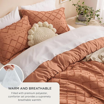 Bedsure California King Comforter Set - Pumpkin Comforter, Boho Tufted Shabby Chic Bedding for Kids, 3 Pieces Vintage Farmhouse Bed Set for All Seasons, Fluffy Soft Bedding with 2 Pillow Shams