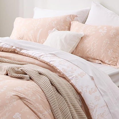 Bedsure Full Comforter Set - Dusty Rose Bed Set, 3 Pieces Cute Floral Bedding, 1 Soft Reversible Botanical Flowers Comforter and 2 Pillow Shams