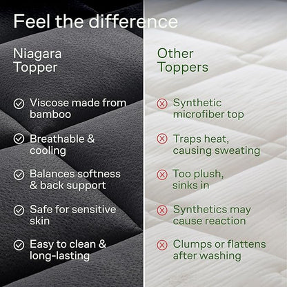 Ultra Soft Twin XL Size Mattress Topper - Viscose Made from Bamboo Pillow Top Mattress Pad for Back Pain Relief - Naturally Cooling for Hot Sleepers, Black