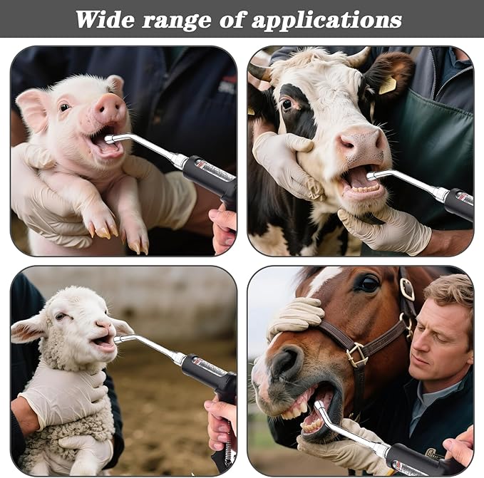 30ML Veterinary Metal Feeding Gun, Continuous Drench Gun Dosing Device Veterinary Adjustable Medicine Dispenser Husbandry Autonomous Feeding Tool, Pig Cattle, Sheep, Horse for Drench Gun-Mewly Pet