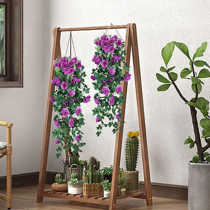 RECUTMS 2Pieces 3.3Ft Fake Hanging Flowers Artificial Rose Plants Wall Décor Wedding Home Garden Decoration (Purple)