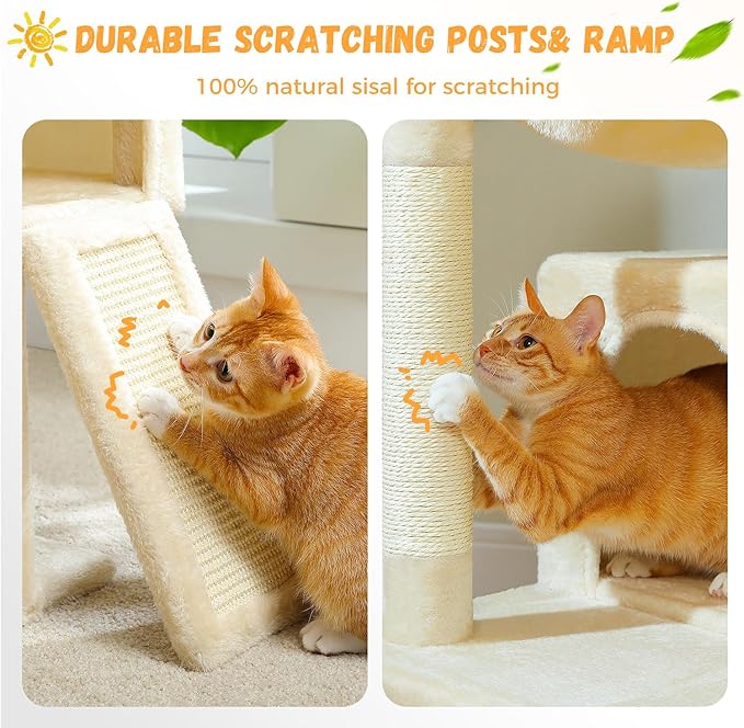 PAWZ Road Large Cat Tree, 41 Inches Multi-Level Cat Tower with 2 Spacious Condos for Indoor Cats, Large Cat House with Comfy Hammock, Padded Perch, Scratching Pad and Replaceable Balls-Mewly Pet