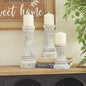 Deco 79 Wood Solid Candle Holder, Set of 3 12", 9", 7"H, Gray