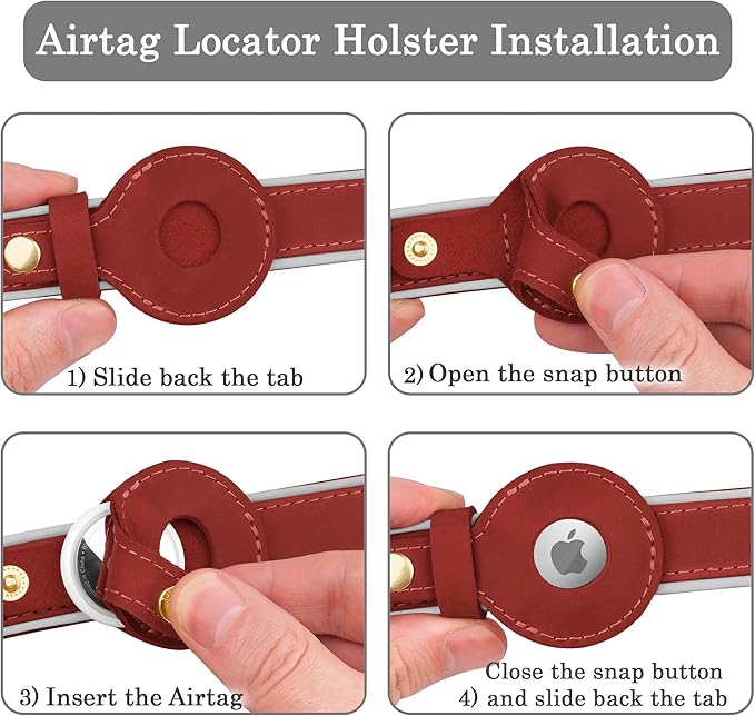 OOPSDOGGY Reflective Geniune Leather Airtag Dog Collar Soft Padded Collars for Small Medium Large Breed Dogs Puppy, 4 Sizes, 7 Colors (Red, Medium, 12"-15")-Mewly Pet