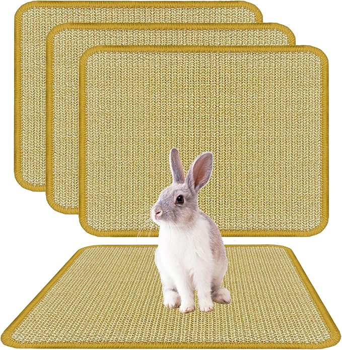 DYAUS Bunny Scratch Pads, Natural Sisal Rabbit Scratching Mats for Claws and Teeth Care, Indoor Bunny Chew Toys Bunny Bed for Biting Sleeping Nesting (3PCS, 16x12in)-Mewly Pet