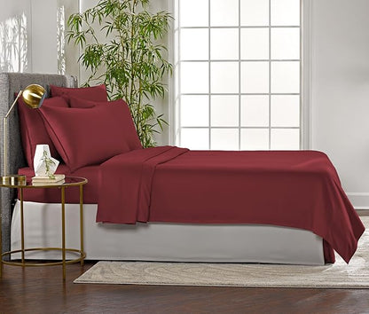Queen Sheets by Pure Bamboo, Genuine 100% Organic Viscose Derived from Bamboo Bed Sheet Set, Luxuriously Soft & Cooling, Double Stitching, Lifetime Quality Promise (Queen, Merlot)