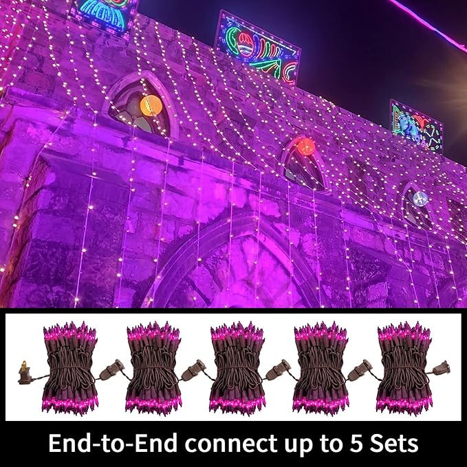 LAMPHOME Super-Bright Extendable Purple Halloween Decoration 100 Lights 19.6ft UL Certified Mini Bulb String Lights Set for Outdoor Halloween Home Christmas Tree Garden Holiday Party Patio Decor