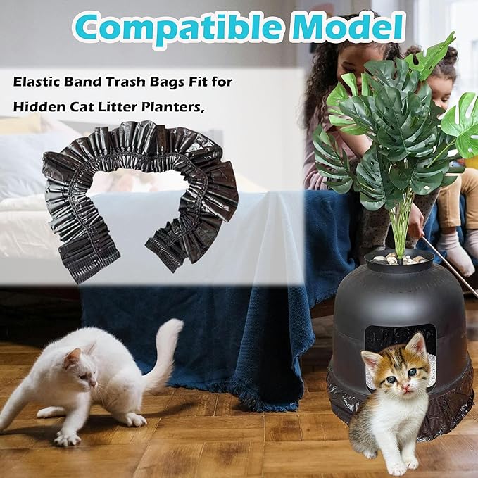 50 Pack Litter Box Liners Compatible with Lifewit Litter Box Cat, Elastic Band Trash Bags for Disposal of Cat Waste, Waterproof and Leak Proof (Black)-Mewly Pet