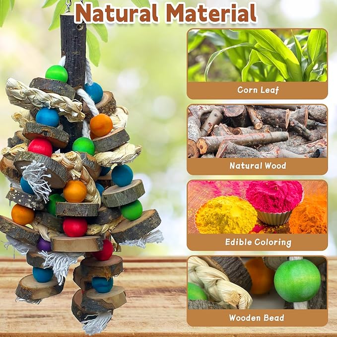 PINVNBY Bird Toys Parrot Toys, Natural Wood Bird Chewing Toys, Parakeet Hanging Toys for African Grey Macaws Cockatoos Eclectus Amazon Small and Medium-Sized Parrot-Mewly Pet