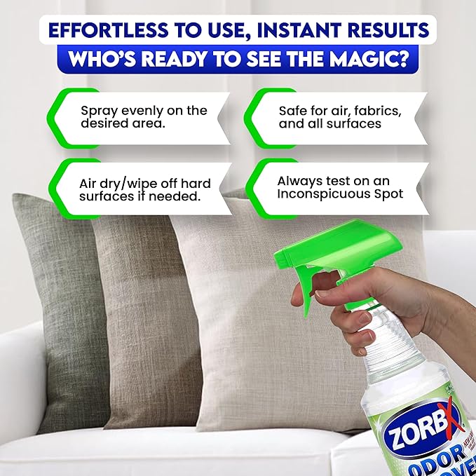 ZORBX Unscented Odor Eliminator for Strong Odor 16 Fl Oz - Used in Hospitals & Healthcare Facilities - Advanced Trusted Formula, Fast-Acting Odor Remover Spray for Dog, Cat, House & Carpet-Mewly Pet