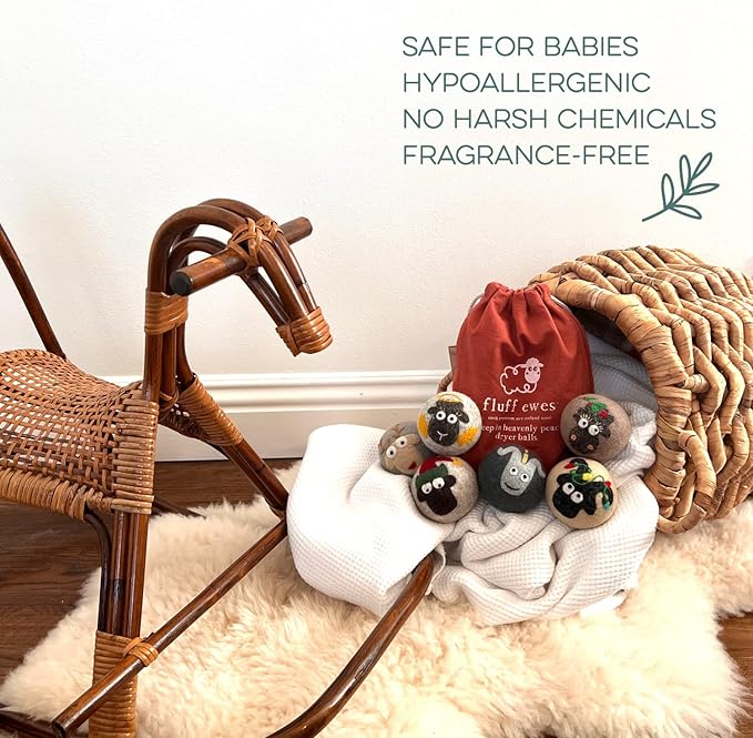 Fluff Ewes Wool Dryer Balls 6 Pack Premium New Zealand Wool Laundry Balls for Dryer, No Static Dryer Balls Laundry Reusable, XL Christmas Dryer Balls, Holiday Dryer Balls - Sheep in Heavenly Peace-Mewly Pet