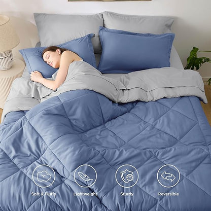 Bedsure Queen Comforter Set - 7 Pieces Reversible Infinity Blue Bedding, Queen Size Bed Set for All Seasons, Bed in a Bag with Down Alternative Comforter, Sheets, Pillowcases & Shams