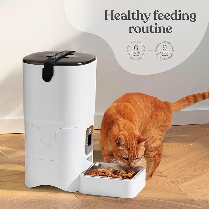 Smart Automatic Cat Feeder - 6-L Reliable Automatic Cat Food Dispenser with Display LCD Screen for Easy Set Up - (White)-Mewly Pet