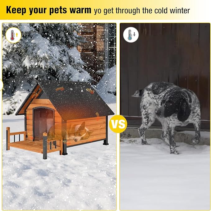 AIVITUVIN Outdoor Dog House with Anti-Chewing Iron Surround Insulated Liner Dog Kennel for Large Breed Dog Shelter Weatherproof (Brown 50.9" D x 37.4" W x 37.2" H)-Mewly Pet