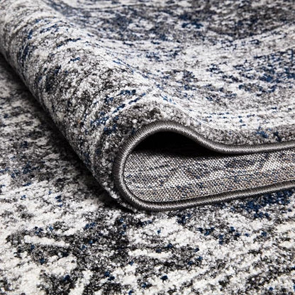 Keen Home Design Area Rugs - Non-Shedding, Thick Pile Abstract Rugs for Kitchen, Living Room, Bedroom, Dining Room, Entryway (Medallion Grey/Blue/Cream, 5'11'' x 9'2'')