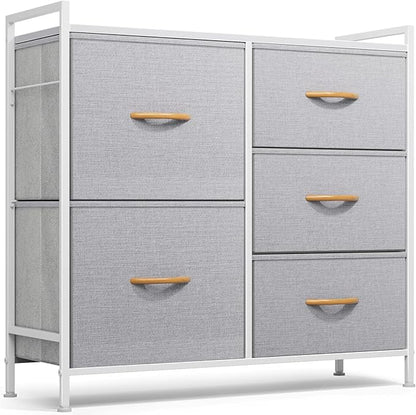 ROMOON Dresser for Bedroom, Storage and Organizers for Closet with 5 Drawers, Small Fabric Dresser and Chests of Drawers for Kids Bedroom, Nursery, Living Room, Hallway (Grey)