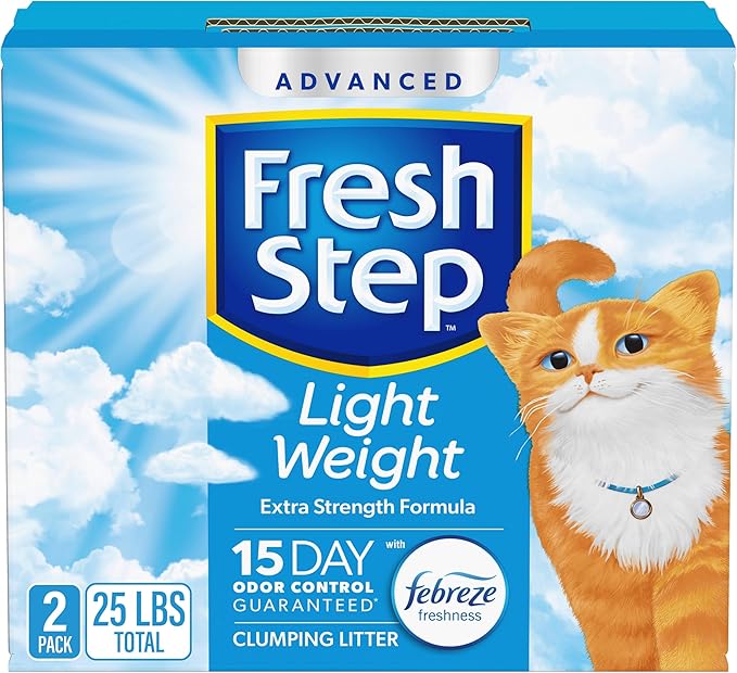 Fresh Step Light Weight Advanced Extreme Cat Litter with Febreze Freshness, Extra Strength Formula Clumping Litter, 25 lbs. (2 x 12.5 lb. Box)-Mewly Pet
