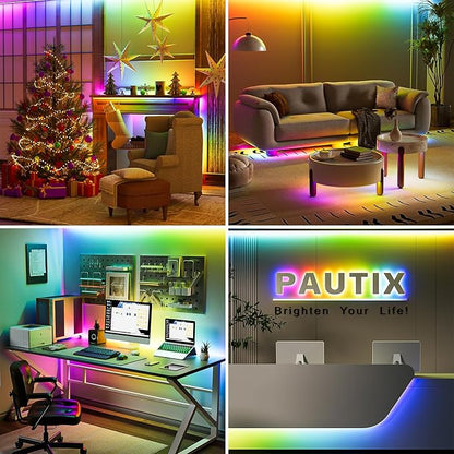 PAUTIX RGB Smart IC COB LED Strip Light USB 5V 6.56ft/2m,Work with Alexa/Google Assistant,Color Chasing UL-Listed Multicolor Flexible Tape LED Strip Light,for Cabinet,TV,Bedroom,Party DIY Decoration