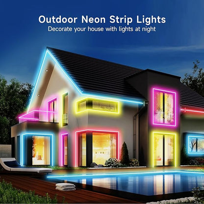 LED Neon Rope Lights, 19.68ft RGB LED Light Strip, 24V Music Sync App/Remote Control DIY Rope Light, IP67 Waterproof Gaming Neon Strip Lights for Bedroom Indoor Oudoor Décor