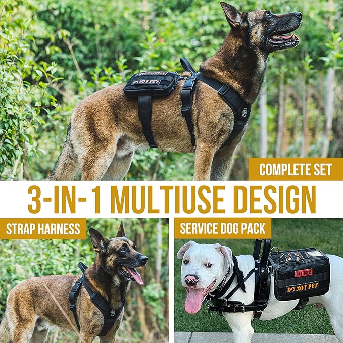 OneTigris Service Dog Vest Harness, Service Dog Cape Guardian Dog Backpack Harness with Pouches Dog Saddle Bag for Small Medium and Large Dogs (Black, M)-Mewly Pet