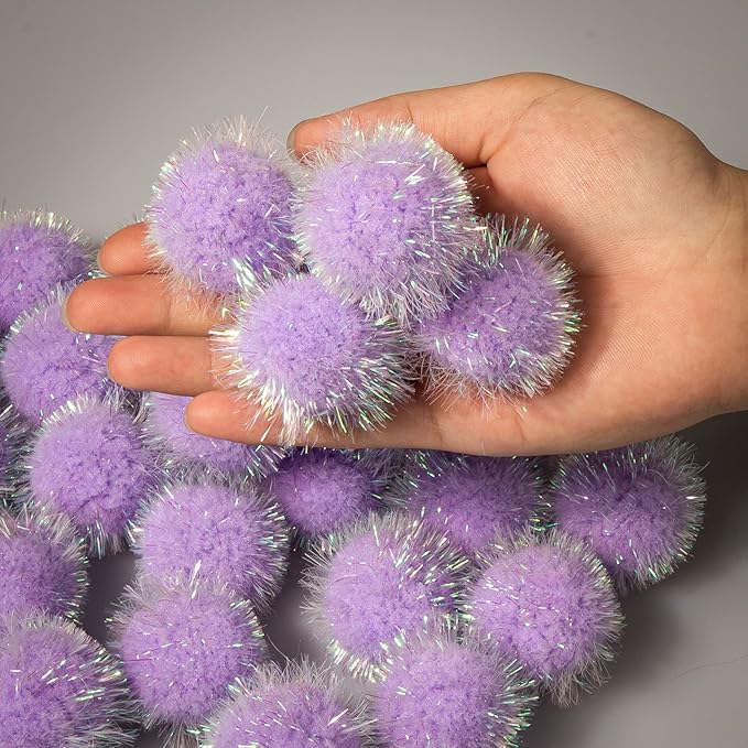 VAPKER 30 Pcs Cat Ball Toys Sparkle Balls Extra Large 2 Inch Cat's Favorite Chase Glitter Ball Glitter Tinsel Pom Poms Balls Purple Color-Mewly Pet