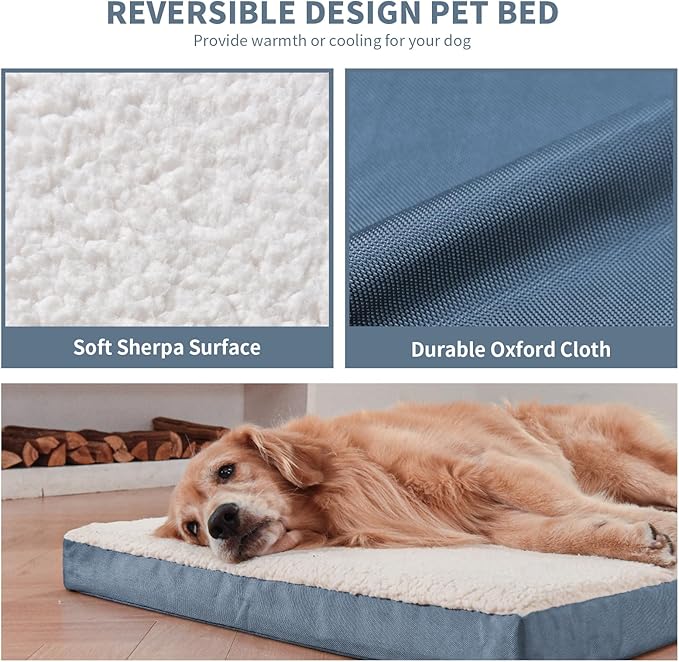 Dog Beds for Large Dogs, Orthopedic Dog Bed for Extra Large Dogs, Big Waterproof Pet Bed with Washable Removable Oxford Cover, Blue White-Mewly Pet