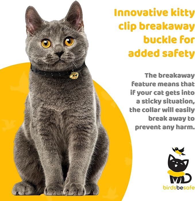 BirdsBeSafe® Break Away Cat Collar with Bell, Reflective Thread for Night Visibility, Comfortable Elastic Stretch Cat Collar to Protect Cat from Getting Stuck in The Garden.-Mewly Pet