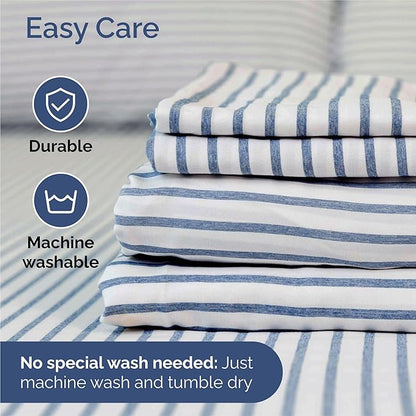 Split King 7 Piece Sheet Set - Comfy Breathable & Cooling - Soft Hotel Luxury Bedding Set w/ 8-16 Inch Deep Pockets - 1 Flat & 2 Fitted Sheet & 4 Pillowcases - Cozy and Wrinkle Free - Blue Stripes 2