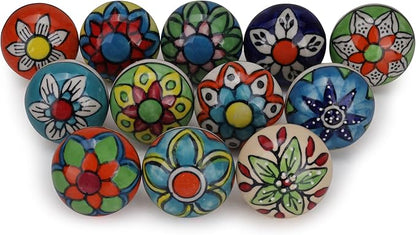 Cabinet Multicolor Assorted Ceramic Drawer Pull Handle Kitchen Cupboard Wardrobe Knob Boho Room Decorative Furniture Hardware Dresser Drawers Knobs-Pack of 6