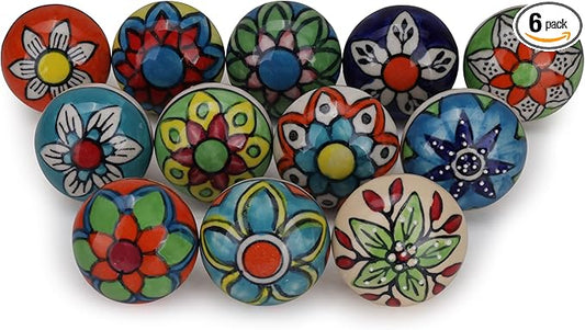 Cabinet Multicolor Assorted Ceramic Drawer Pull Handle Kitchen Cupboard Wardrobe Knob Boho Room Decorative Furniture Dresser Drawers Knobs-Pack of 12