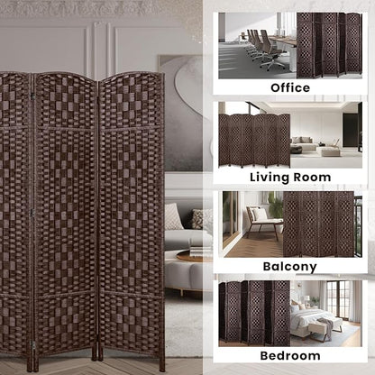 Rose Home Fashion Room Divider, 6 ft Tall Room Dividers and Folding Privacy Screens, 16in Privacy Screen 6 Panel Brown Space Temporary Wall Foldable Partition Separation