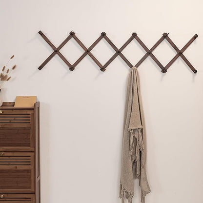 SKOLOO Hat Rack for Wall with 17 Hooks, Solid Wooden, Modern, Expandable Coat Rack Wall Mount for Coats, Hats, Bags, Baseball Caps, Walnut Color