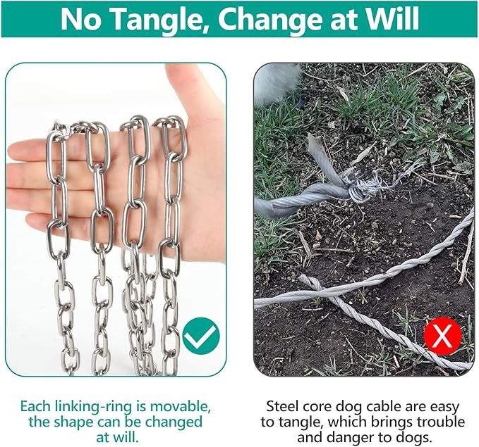 Tresbro Heavy Duty Dog Chains for Outside, 30FT Stainless Steel Tie Out Cable with Swivel Hook for Large Medium Dogs, Metal Chew Proof Pet Runner Chain Leash for Outdoor Camping Hiking Yard Lead, 4MM-Mewly Pet