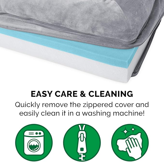 Furhaven Cooling Gel Dog Bed for Large/Medium Dogs w/ Removable Bolsters & Washable Cover, For Dogs Up to 55 lbs - Faux Fur & Velvet Sofa - Smoke Gray, Large-Mewly Pet