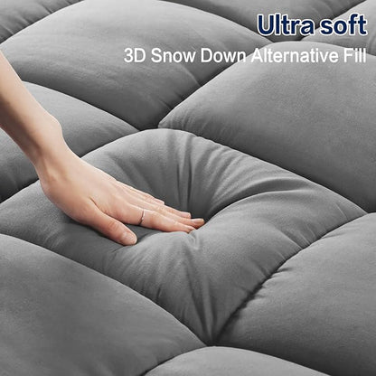 SOPAT Mattress Topper King Size Extra Thick Mattress Pad 8-21" Deep Pocket Soft Down Alternative Fill Mattress Protector Pillow Top Mattress Cover (78x80 Inches, Grey)
