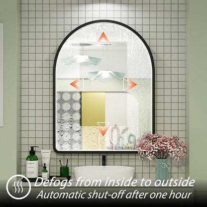 40x30 Inch LED Bathroom Mirror with Lights, Adjustable 3000K/4500K/6000K, Arched Black Frame Lighted Bathroom Vanity Mirror, Anti-Fog, Dimmable, Wall Mounted