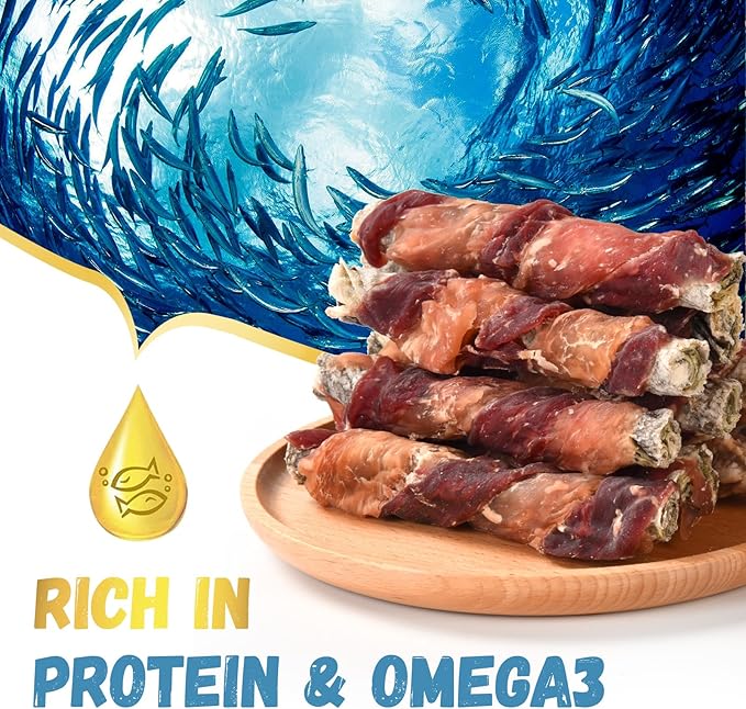 Dog Treats Chicken Duck Wrapped Cod Skin Sticks, Rawhide-Free, Grain-Free Dog Chewy Treats for Healthy Teeth and Coat,Training Treats for Small Medium Large Dogs, 9-10 Counts-Mewly Pet