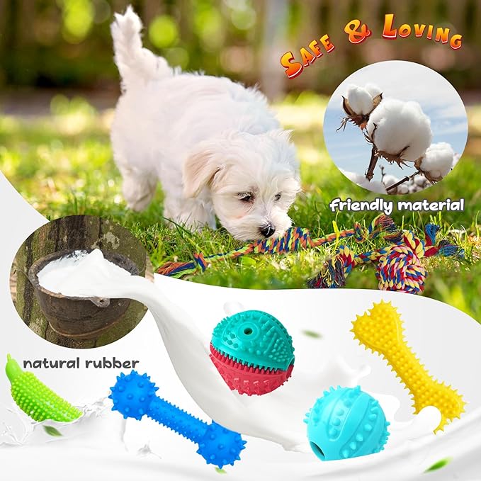 KIPRITII Puppy Teething Chew Toys -25 Pack Dog Chew Toys with Rope Toys, Dog Treat Balls & Squeaky Toy for Puppy and Small Dogs-Mewly Pet