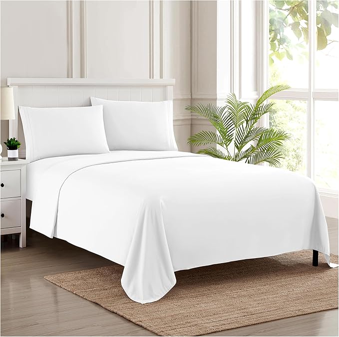 Twin XL Sheets - Breathable Luxury Sheets with Full Elastic & Secure Corner Straps Built In - 1800 Supreme Collection Extra Soft Deep Pocket Bedding Set, Sheet Set, Twin XL, White