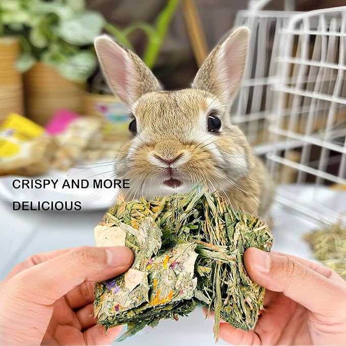 Rabbit Toys 10 Pack Bunny Toys Bunny Chew Toy Guinea Pig Treats Timothy Hay Toy Chips with Herbal Flowers Timothy Hay Grass Hamster Snacks Chinchillas Gerbils for Small Animals Teeth-Mewly Pet