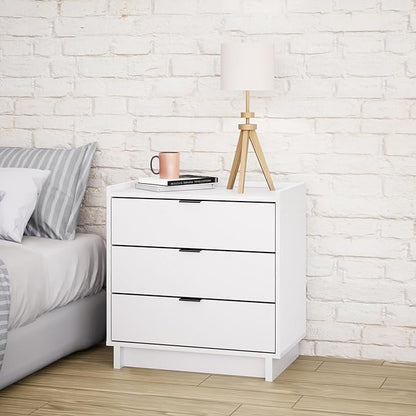 Prepac Simply Modern Nightstand Bedside Table, White Nightstand for Bedroom, End Table with 3 Drawers 26.5" W x 26.75" H x 16" D