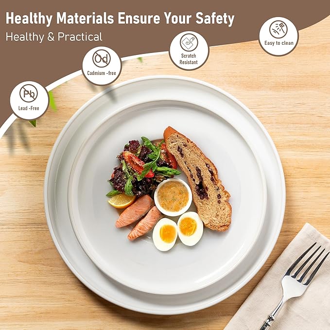 GBHOME Ceramic Dinnerware Sets for 4, 12 Pieces Stoneware Plates and Bowls Sets, Reactive Glaze Dishes -Scratch Resistant, Dishwasher&Microwave Safe-Star White-Mewly Pet