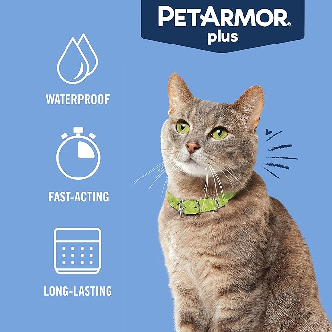 PetArmor Plus Flea and Tick Prevention for Cats, Cat Flea and Tick Treatment, 12 Doses, Waterproof Topical, Fast Acting, Cats Over 1.5 lbs-Mewly Pet