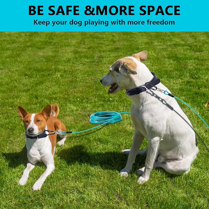 Dog Tie Out Cable 15FT-500Lbs,Heavy Duty Dog Leads&Tether for Yard with Swivel Hook,Small Large Dogs Leash Line for Outside,Rust Chew Proof Dogs Run Cable for Outdoor Camping (Teal, 15FT)-Mewly Pet
