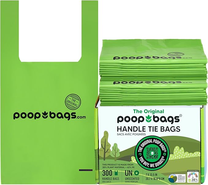 The Original Poop Bags® Dog Waste Bags with Handles, 38% Plant-Based, Heavy-Duty & Leak-Proof, 300 Count-Mewly Pet